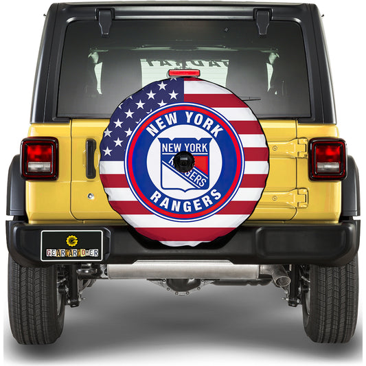 New York Rangers Spare Tire Covers With Camera Hole Custom US Flag Style - Gearcarcover - 2