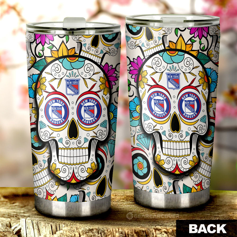 New York Rangers Tumbler Cup Custom Sugar Skull Car Accessories - Gearcarcover - 2