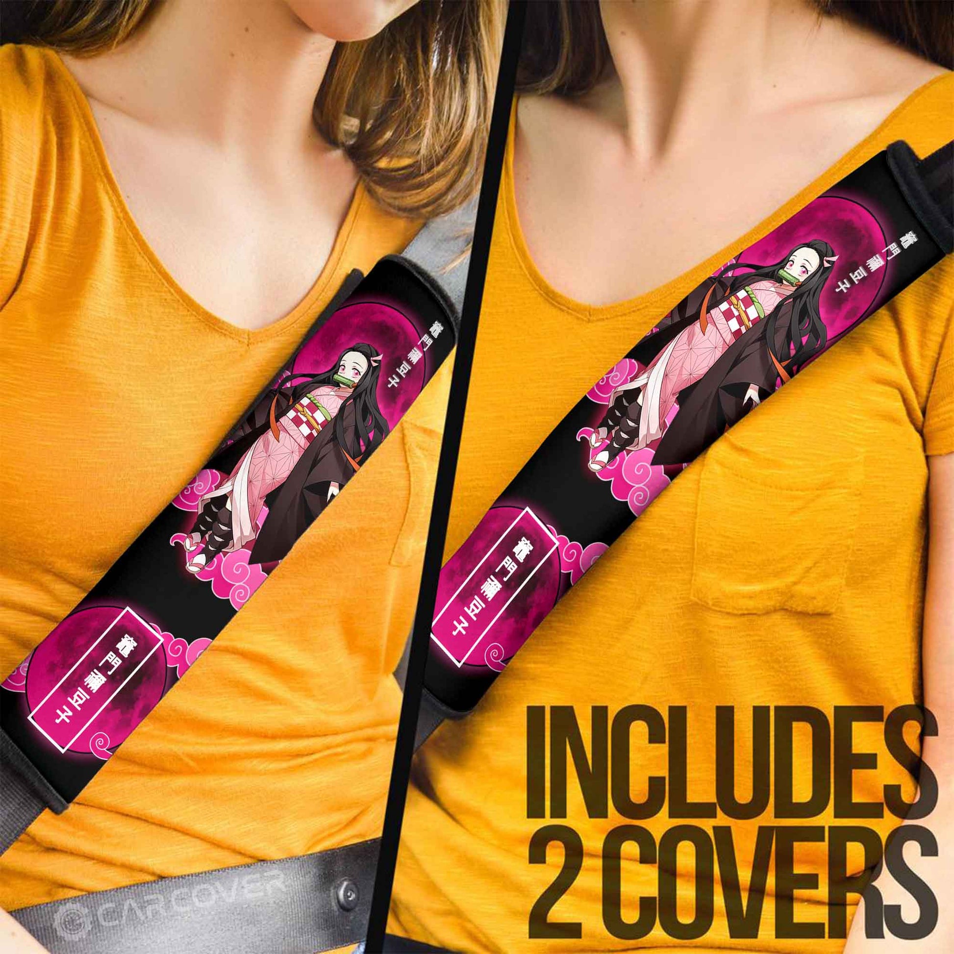 Nezuko Seat Belt Covers Custom Demon Slayer Anime Car Accessories - Gearcarcover - 2