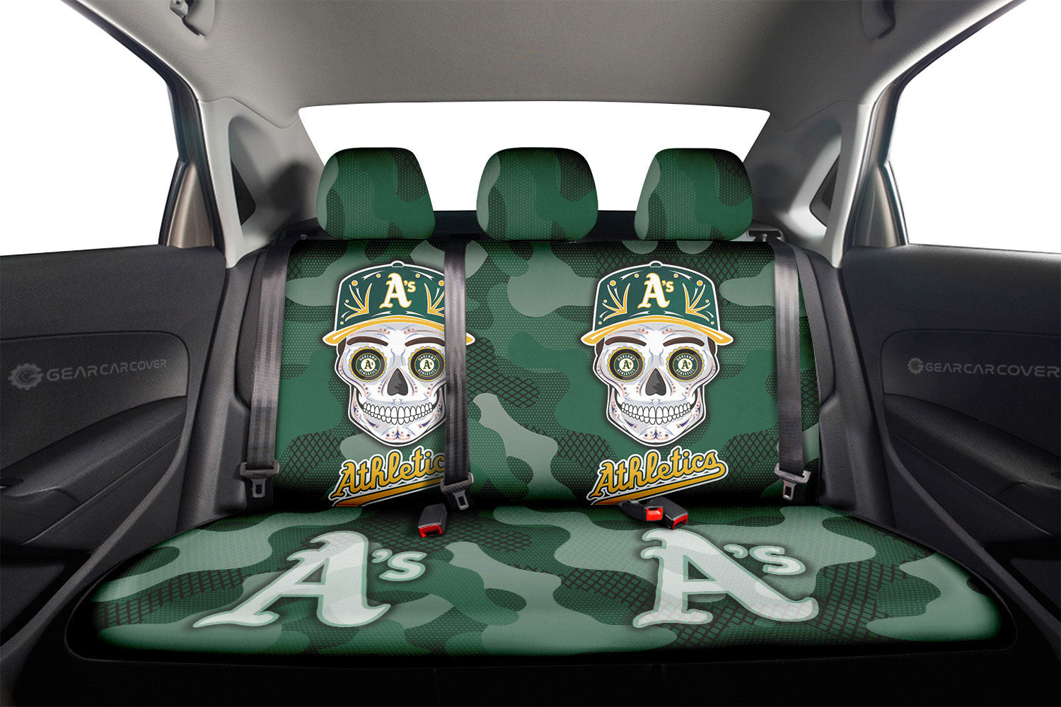 Oakland Athletics Car Back Seat Covers Skull Theme Collection - Gearcarcover - 2
