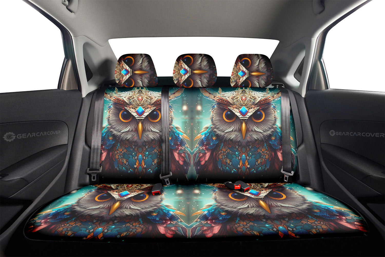 Owl Colorful Car Back Seat Cover Custom Car Accessories - Gearcarcover - 2