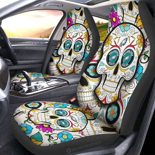 Philadelphia Eagles Car Seat Covers Custom Sugar Skull Car Accessories - Gearcarcover - 1