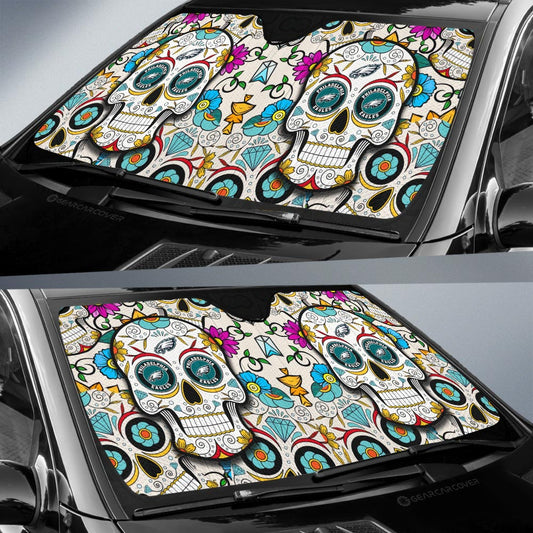 Philadelphia Eagles Car Sunshade Custom Sugar Skull Car Accessories - Gearcarcover - 2