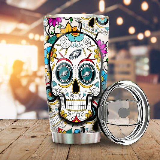 Philadelphia Eagles Tumbler Cup Custom Sugar Skull Car Accessories - Gearcarcover - 1