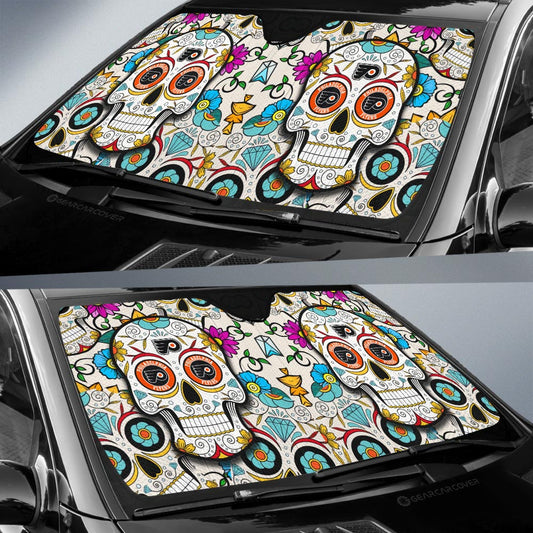 Philadelphia Flyers Car Sunshade Custom Sugar Skull Car Accessories - Gearcarcover - 2