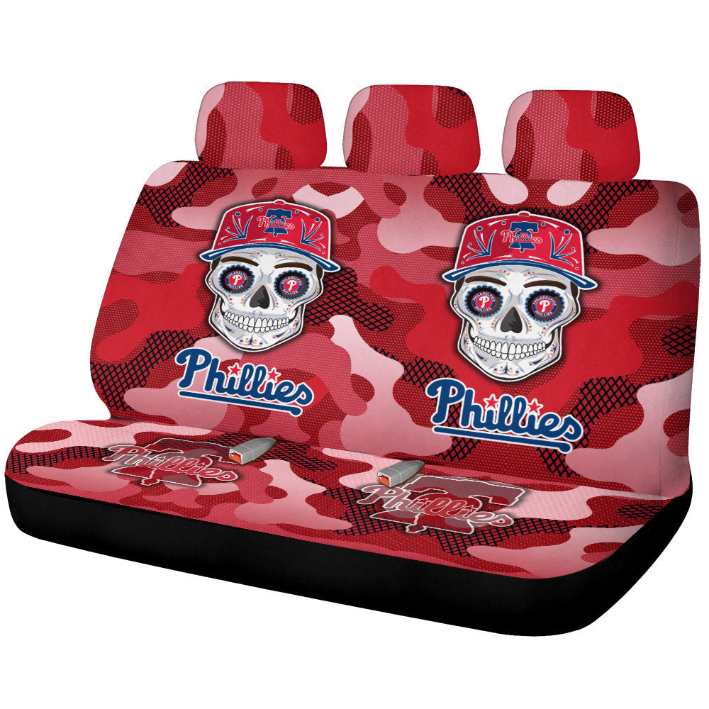 Philadelphia Phillies Car Back Seat Covers Skull Theme Collection - Gearcarcover - 1