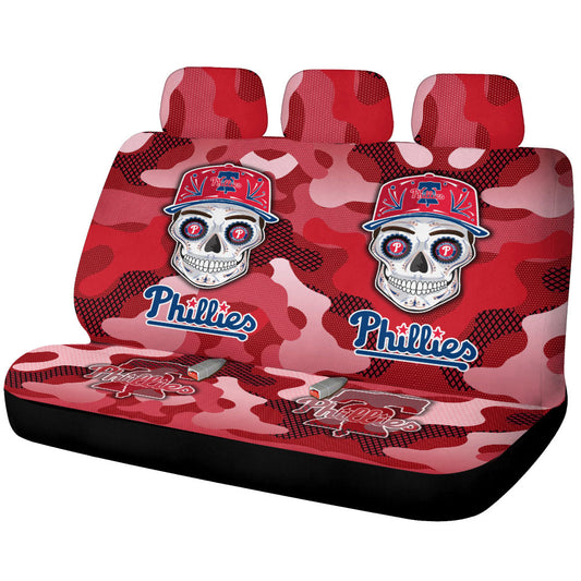 Philadelphia Phillies Car Back Seat Covers Skull Theme Collection - Gearcarcover - 1