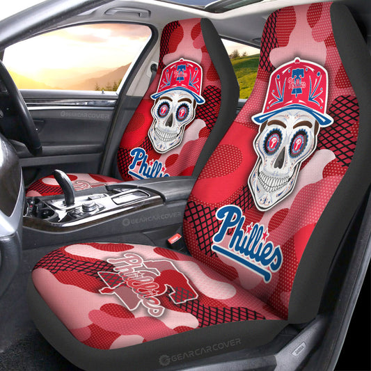 Philadelphia Phillies Car Seat Covers Skull Theme Collection - Gearcarcover - 1