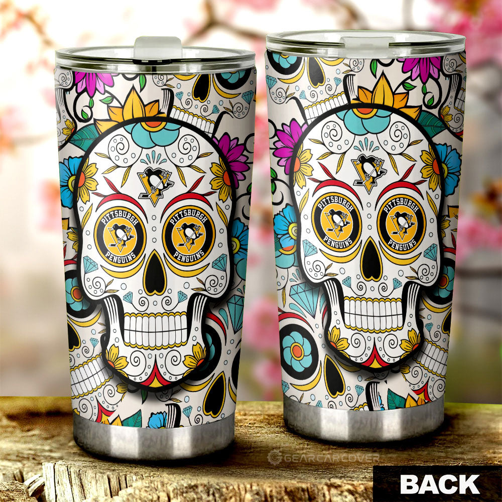 Pittsburgh Penguins Tumbler Cup Custom Sugar Skull Car Accessories - Gearcarcover - 2