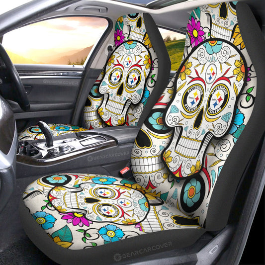 Pittsburgh Steelers Car Seat Covers Custom Sugar Skull Car Accessories - Gearcarcover - 1