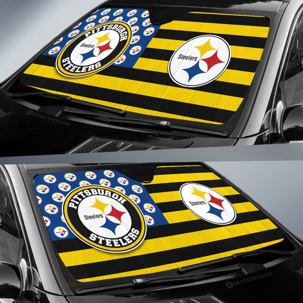 Pittsburgh Steelers Car Sunshade Custom US Flag Style - Gearcarcover - 2