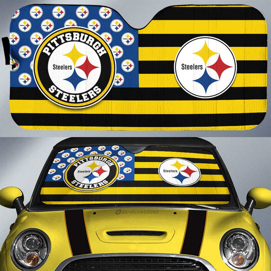 Pittsburgh Steelers Car Sunshade Custom US Flag Style - Gearcarcover - 1