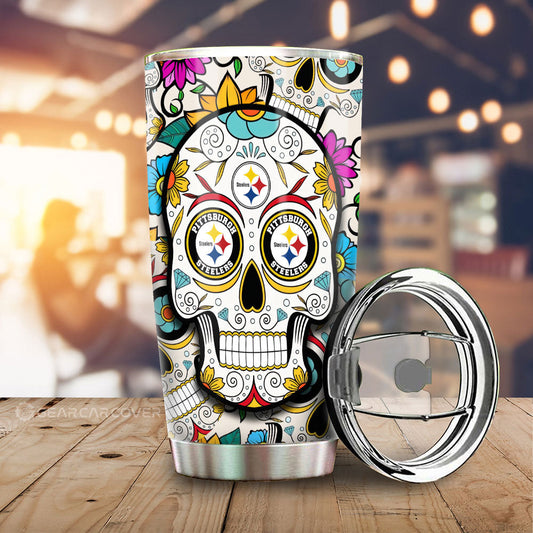 Pittsburgh Steelers Tumbler Cup Custom Sugar Skull Car Accessories - Gearcarcover - 1