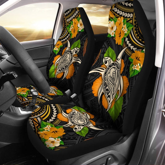 Polynesian Turtle Car Seat Covers Custom Hibiscus Flower - Gearcarcover - 1