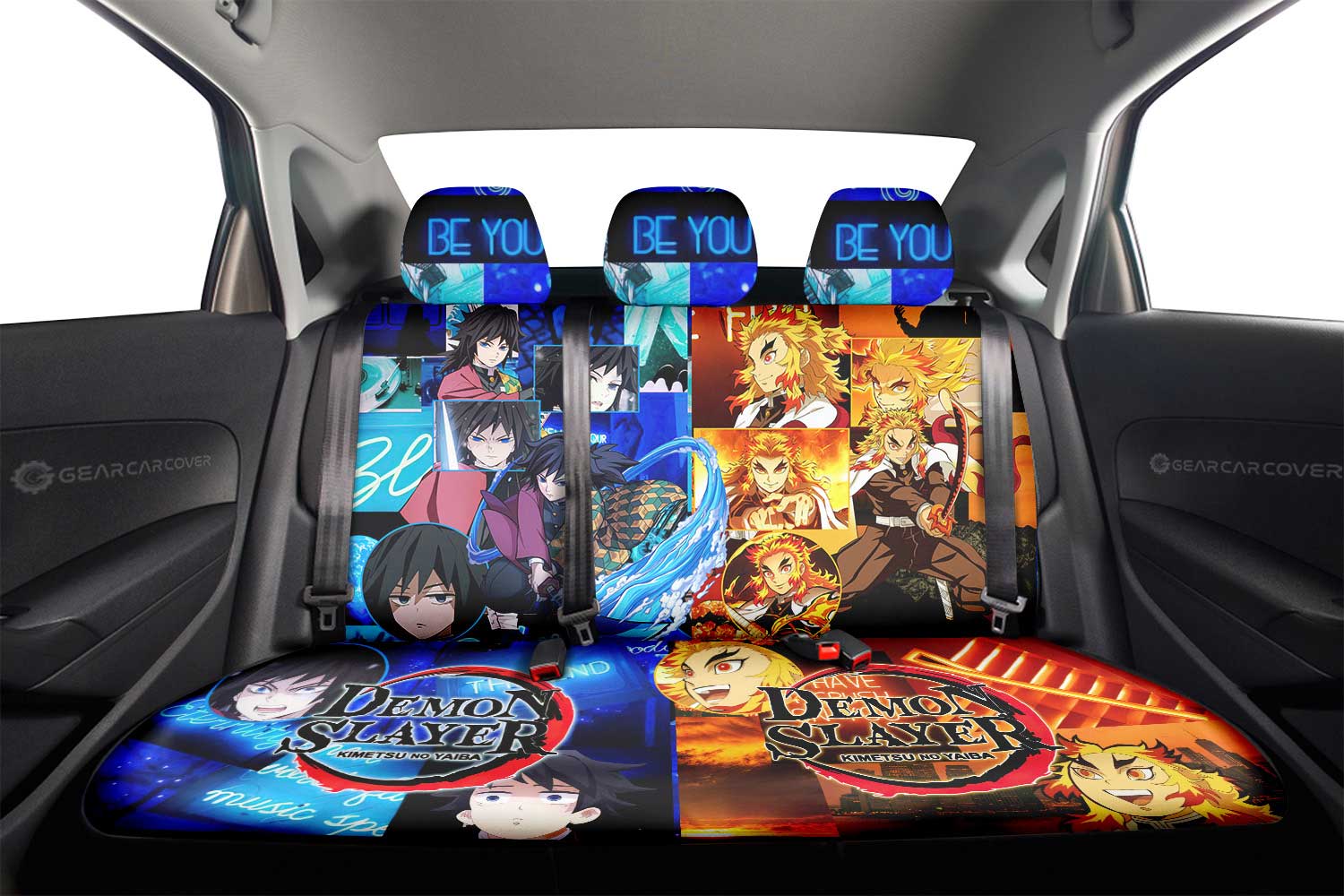 Rengoku And Giyuu Car Back Seat Cover Custom - Gearcarcover - 2