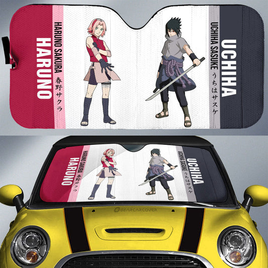 Sakura And Sasuke Car Sunshade Custom Anime Car Accessories For Fans - Gearcarcover - 1