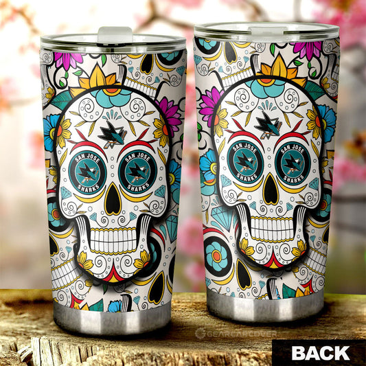 San Jose Sharks Tumbler Cup Custom Sugar Skull Car Accessories - Gearcarcover - 2
