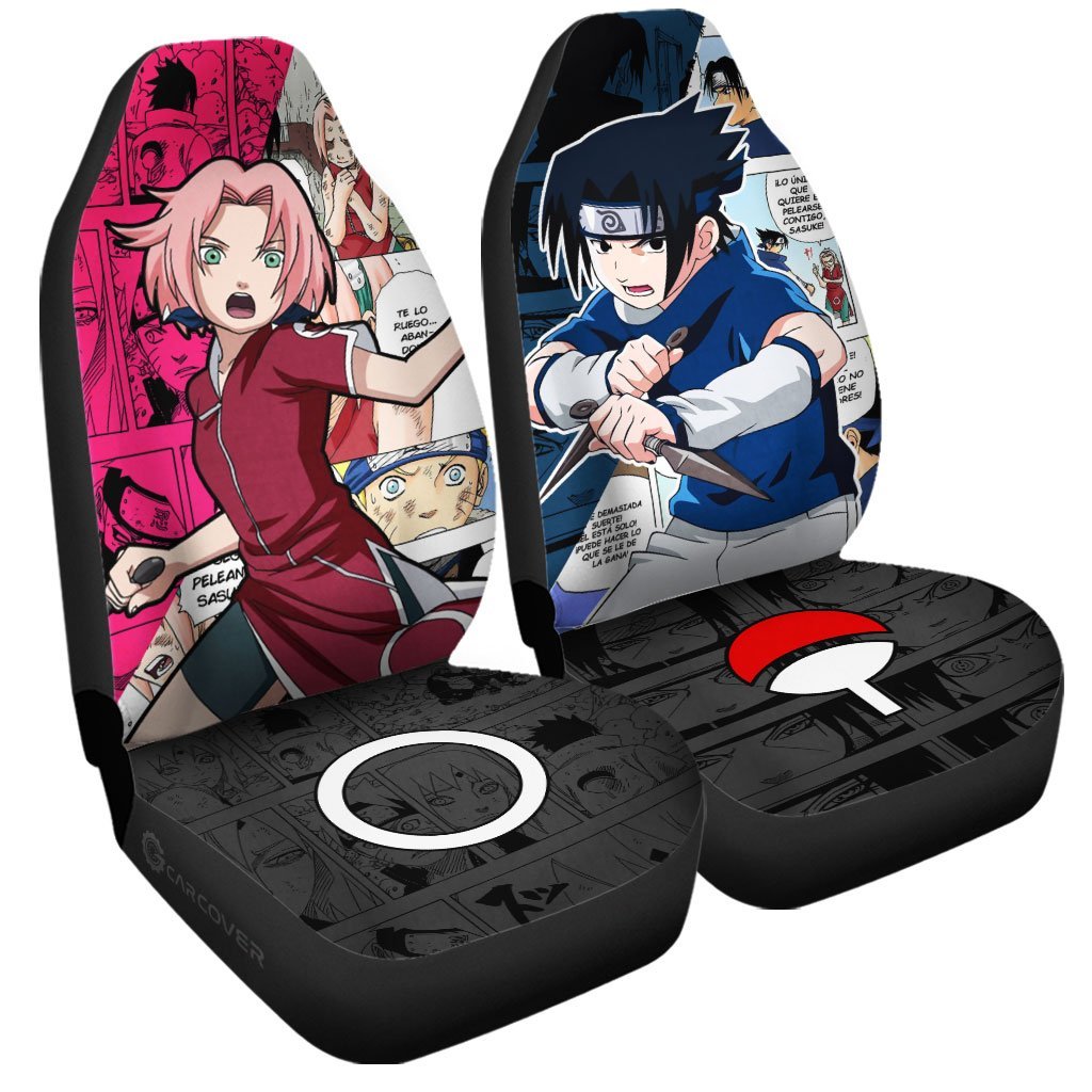 Sasuke And Sakura Car Seat Covers Custom Anime Mix Manga Car Interior Accessories - Gearcarcover - 3