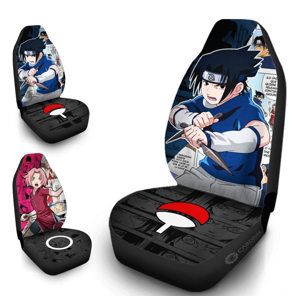Sasuke And Sakura Car Seat Covers Custom Anime Mix Manga Car Interior Accessories - Gearcarcover - 4