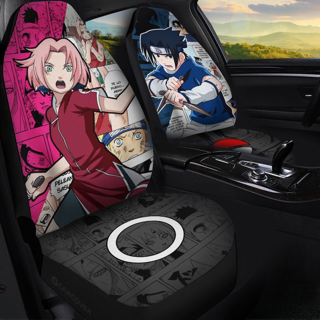 Sasuke And Sakura Car Seat Covers Custom Anime Mix Manga Car Interior Accessories - Gearcarcover - 1