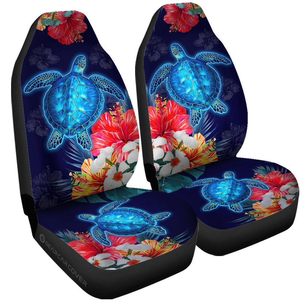 Sea Turtle Car Seat Covers Custom Hibiscus Flower Car Accessories - Gearcarcover - 3