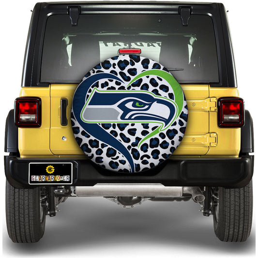 Seattle Seahawks Spare Tire Cover Custom Leopard Heart For Fans - Gearcarcover - 1