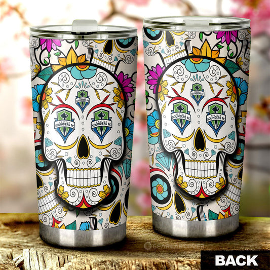 Seattle Sounders FC Tumbler Cup Custom Sugar Skull Car Accessories - Gearcarcover - 2