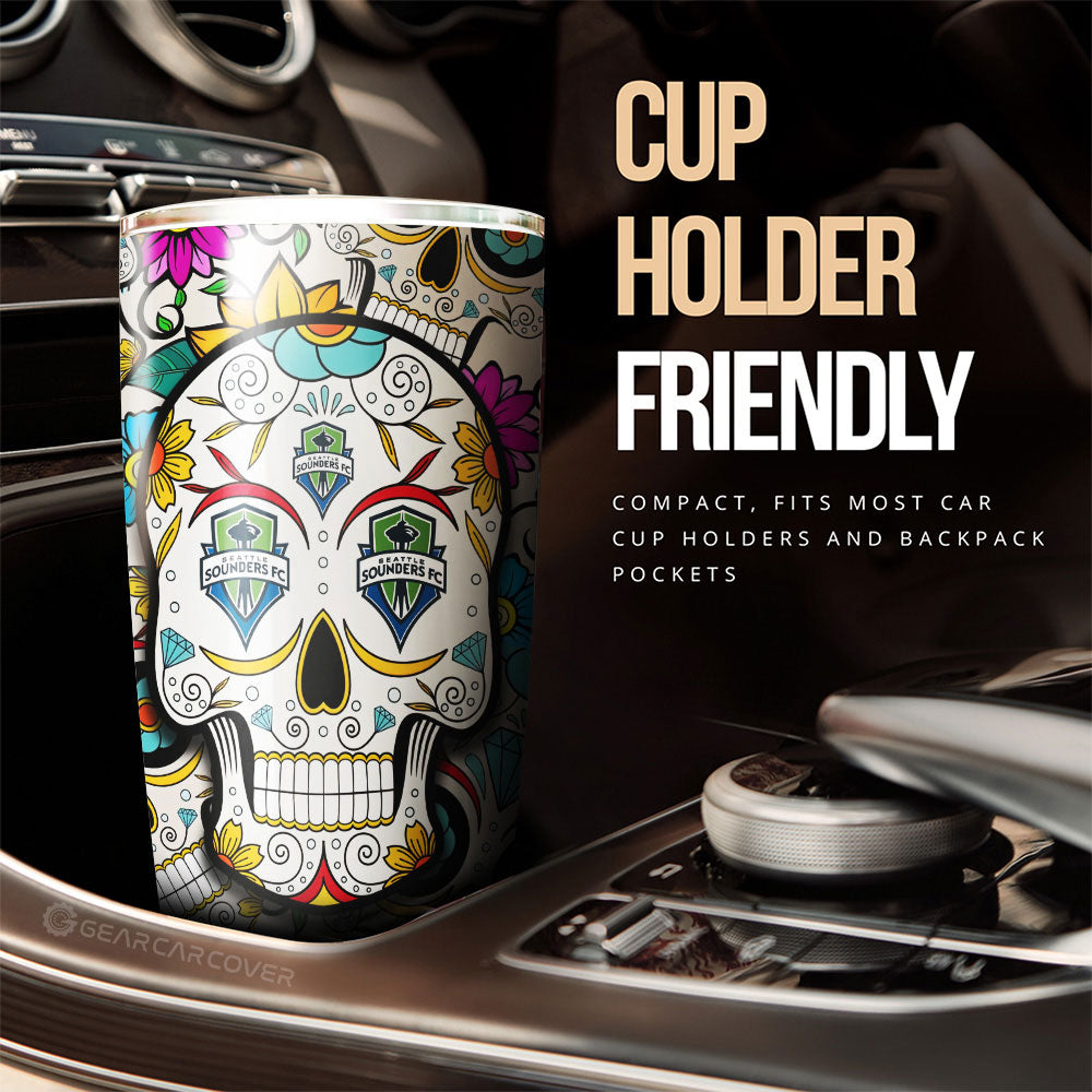 Seattle Sounders FC Tumbler Cup Custom Sugar Skull Car Accessories - Gearcarcover - 3