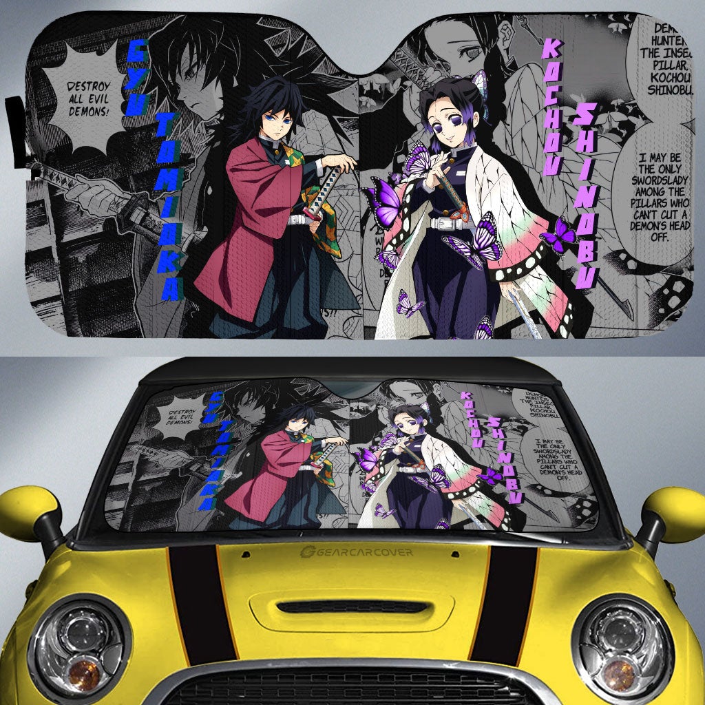 Shinobu And Giyuu Car Sunshade Custom Mix Mangas - Gearcarcover - 1