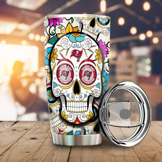 Tampa Bay Buccaneers Tumbler Cup Custom Sugar Skull Car Accessories - Gearcarcover - 1