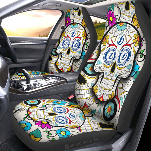 Tampa Bay Lightning Car Seat Covers Custom Sugar Skull Car Accessories - Gearcarcover - 1