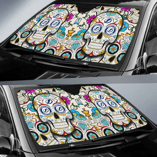 Tampa Bay Lightning Car Sunshade Custom Sugar Skull Car Accessories - Gearcarcover - 2