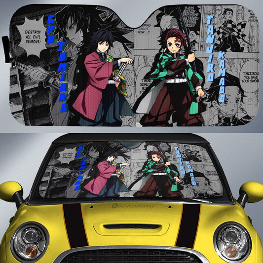 Tanjiro And Giyuu Car Sunshade Custom Mix Mangas - Gearcarcover - 1