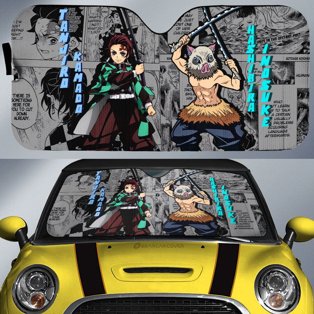Tanjiro And Inosuke Car Sunshade Custom Mix Mangas - Gearcarcover - 1