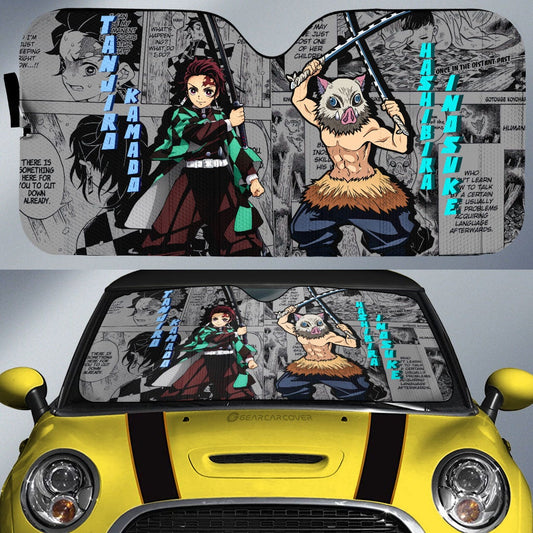Tanjiro And Inosuke Car Sunshade Custom Mix Mangas - Gearcarcover - 1