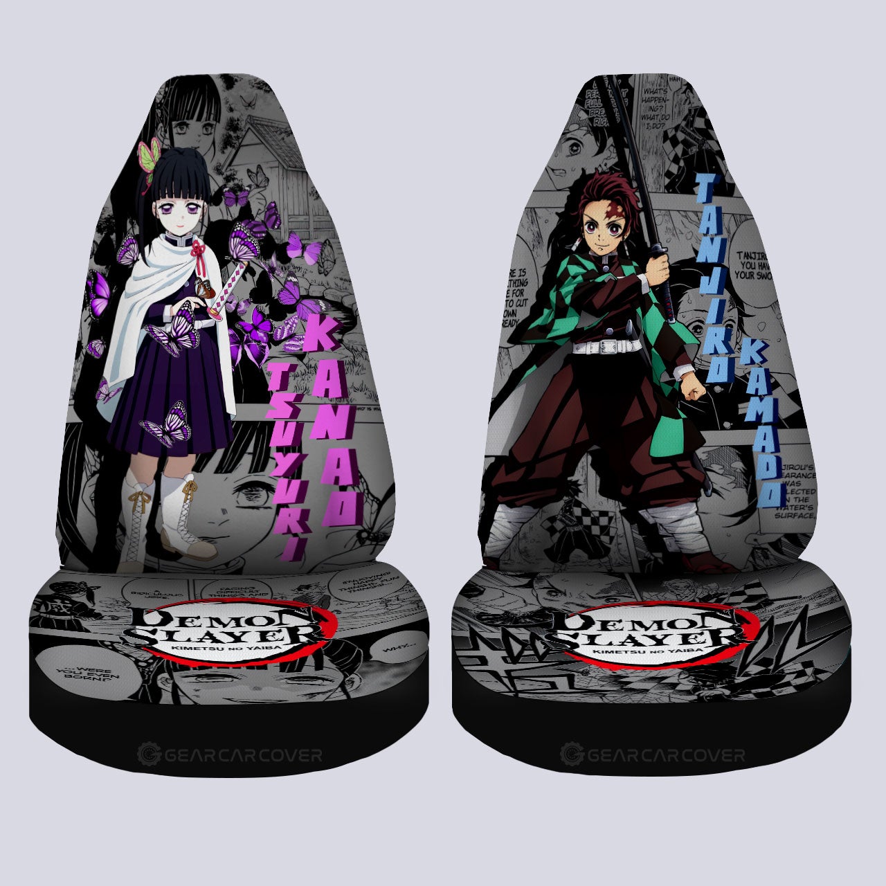 Tanjiro And Kanao Car Seat Covers Custom Mix Mangas - Gearcarcover - 4