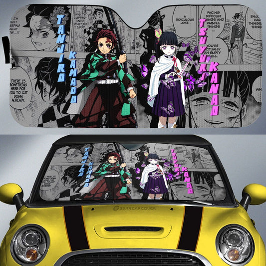 Tanjiro And Kanao Car Sunshade Custom Mix Mangas - Gearcarcover - 1