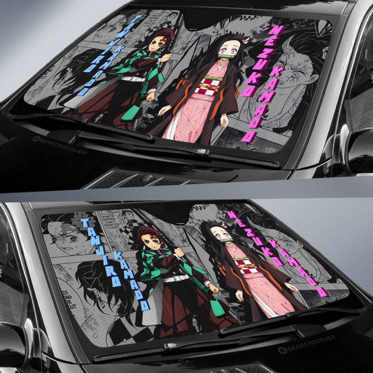 Tanjiro And Nezuko Car Sunshade Custom Mix Mangas - Gearcarcover - 2