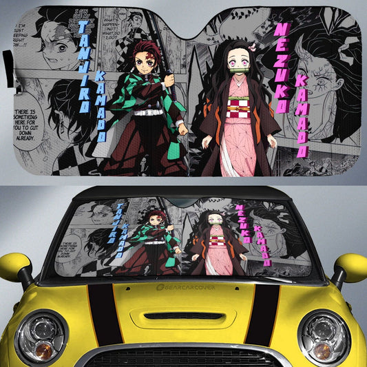 Tanjiro And Nezuko Car Sunshade Custom Mix Mangas - Gearcarcover - 1