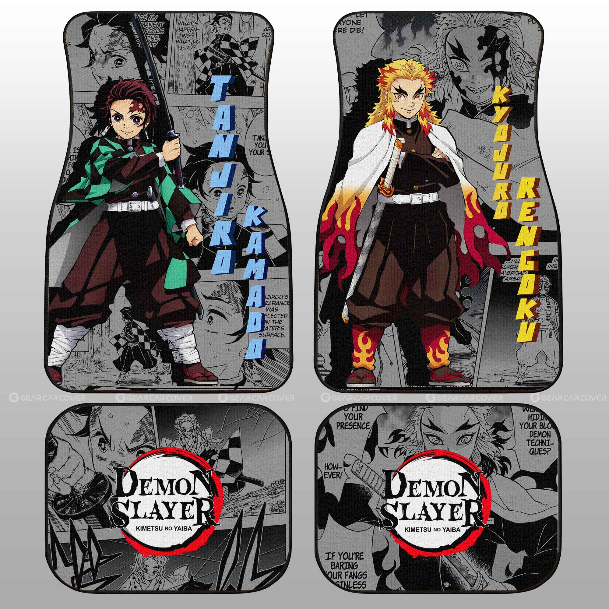 Tanjiro And Rengoku Car Floor Mats Custom Mix Mangas - Gearcarcover - 1