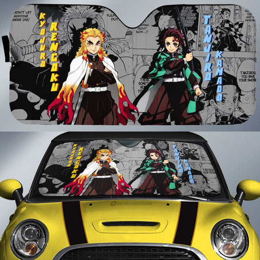 Tanjiro And Rengoku Car Sunshade Custom Mix Mangas - Gearcarcover - 1