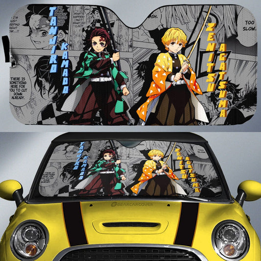 Tanjiro And Zenitsu Car Sunshade Custom Mix Mangas - Gearcarcover - 1