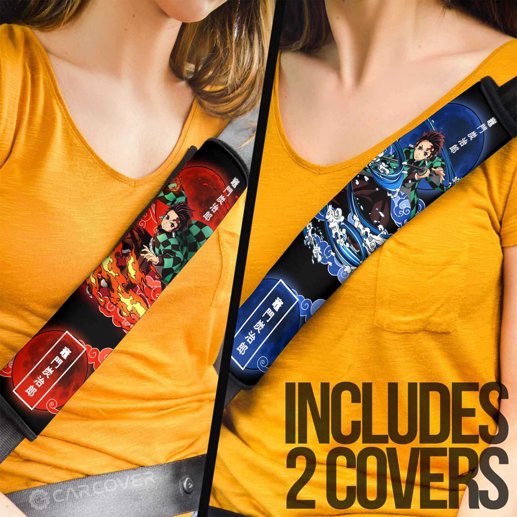 Tanjiro Water And Sun Breathing Skill Seat Belt Covers Custom Anime Demon Slayer Car Accessories - Gearcarcover - 1