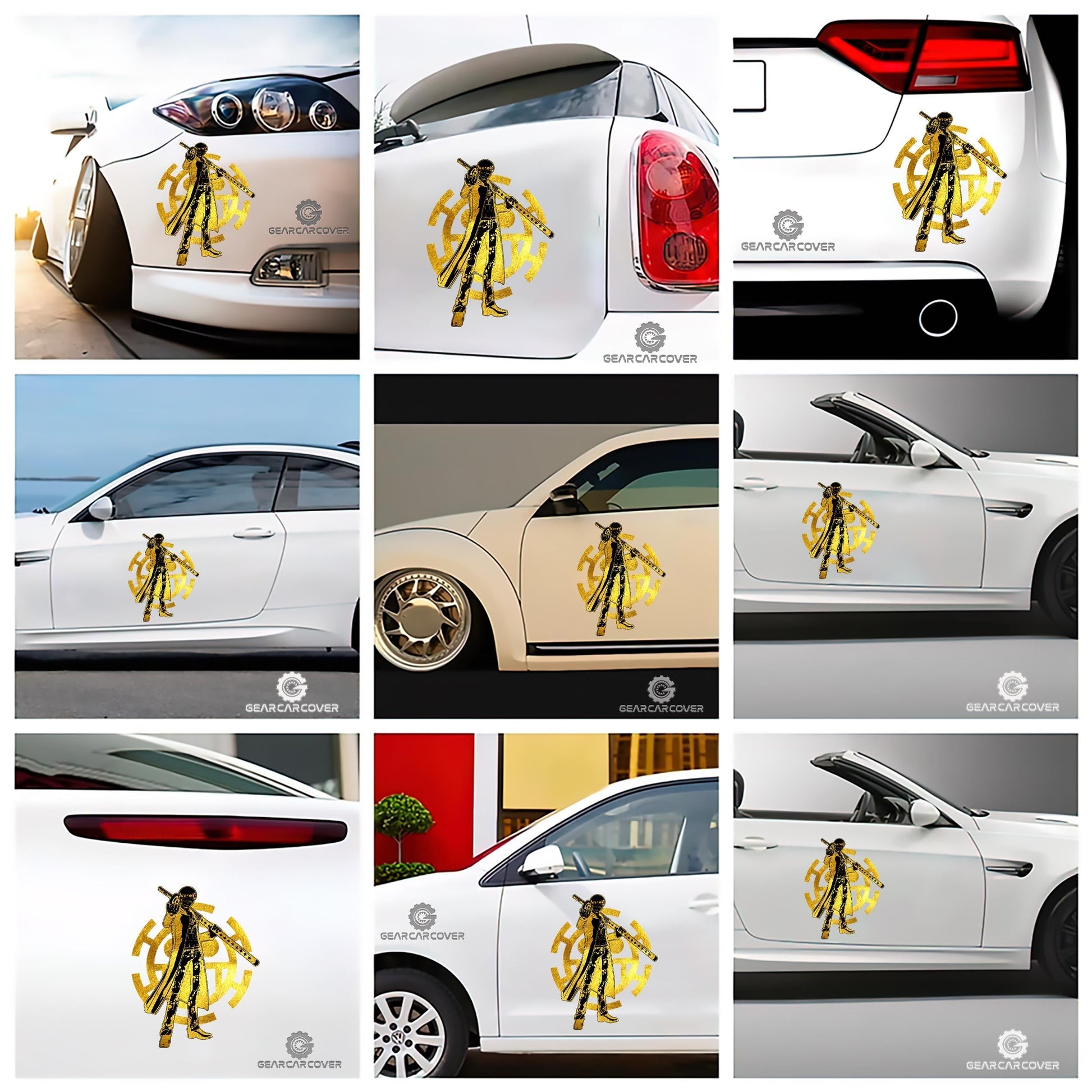 Trafalgar Law Car Sticker Custom Gold Silhouette Style - Gearcarcover - 2