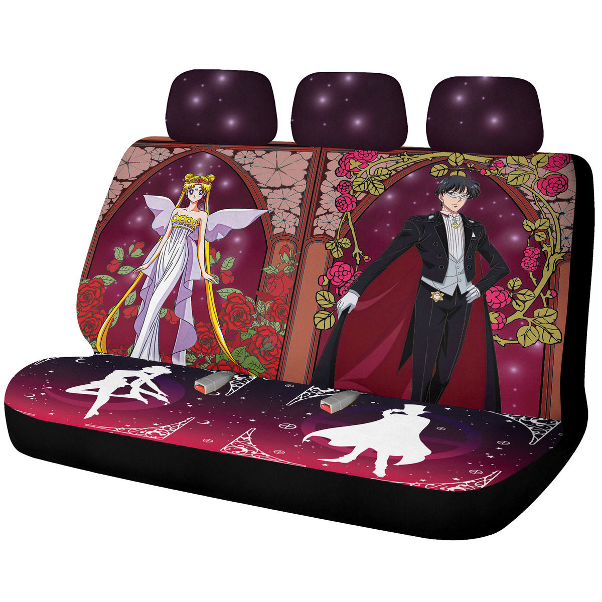 Tuxedo Mask And Sailor Moon Car Back Seat Covers Custom Sailor Moon Anime Car Accessories - Gearcarcover - 1