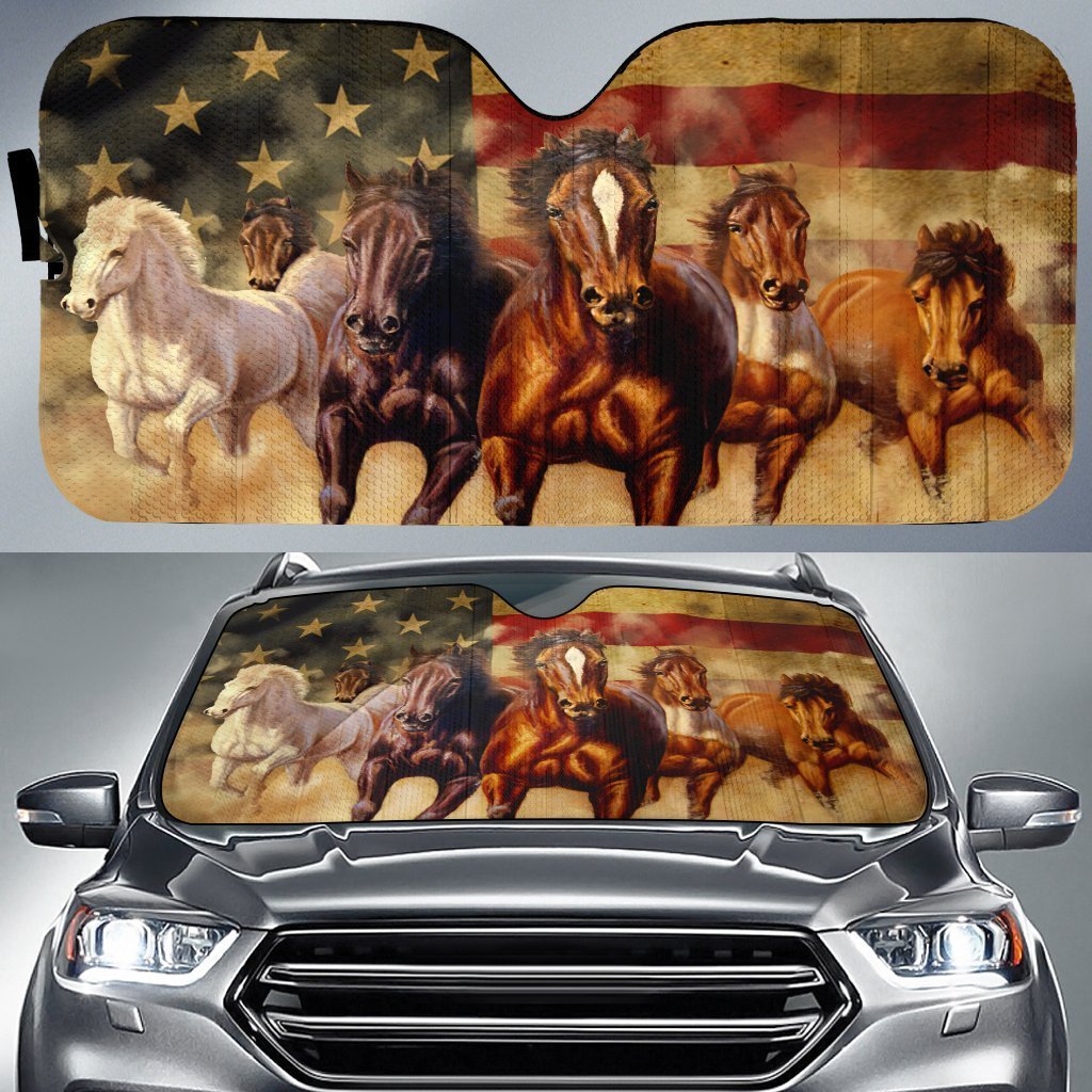 U.S Flag Horse Car Sunshade Custom Car Accessories - Gearcarcover - 1
