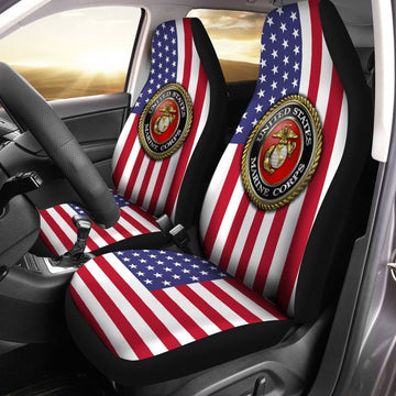 U.S Marine Corps Car Seat Covers Custom American Flag Car Accessories - Gearcarcover - 1