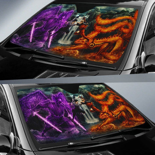 Vs Sasuke Anime Car Sun Shade Custom Susanoo Vs Kurama - Gearcarcover - 2