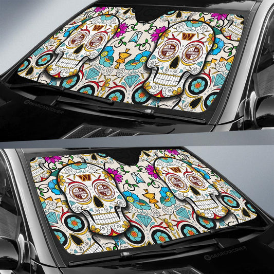 Washington Commanders Car Sunshade Custom Sugar Skull Car Accessories - Gearcarcover - 2