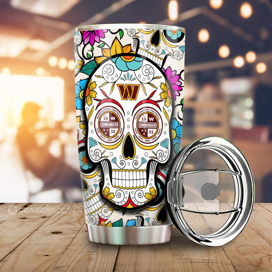 Washington Commanders Tumbler Cup Custom Sugar Skull Car Accessories - Gearcarcover - 1